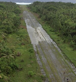 Unimproved runway at the airport on Falalop Island, Woleai Atoll, in Yap State, Federated States of Micronesia (FSM)