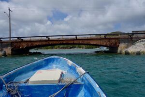 Bridge on Island of Yap connecting Colonia and Rull, at the edge of Tomil Harbor, and the entrance to Chamorro Bay